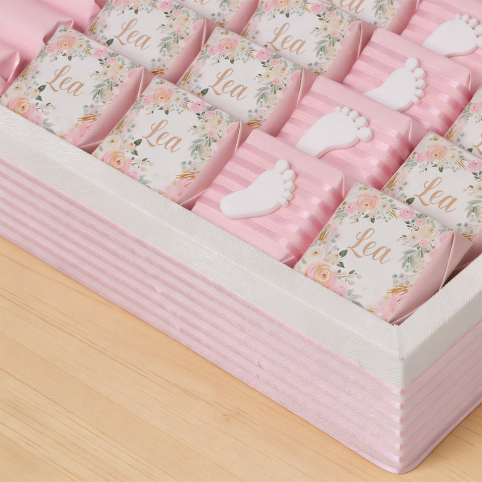 Baby girl personalized & decorated chocolate medium leather tray