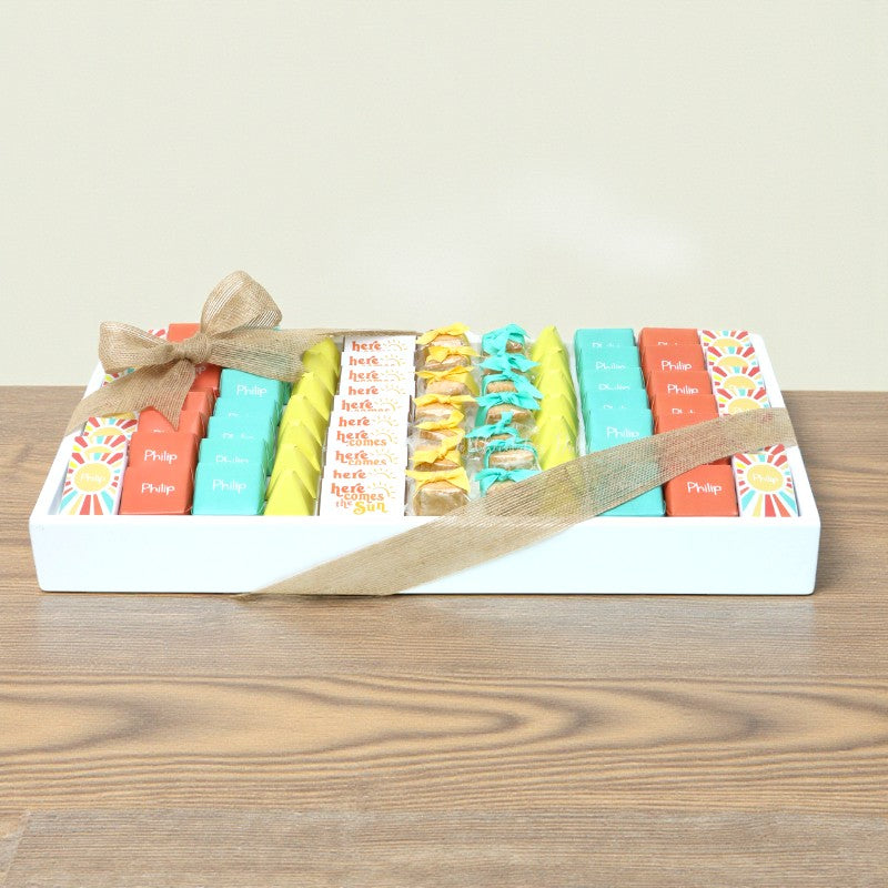 Sunshine theme personalized chocolate medium leather tray