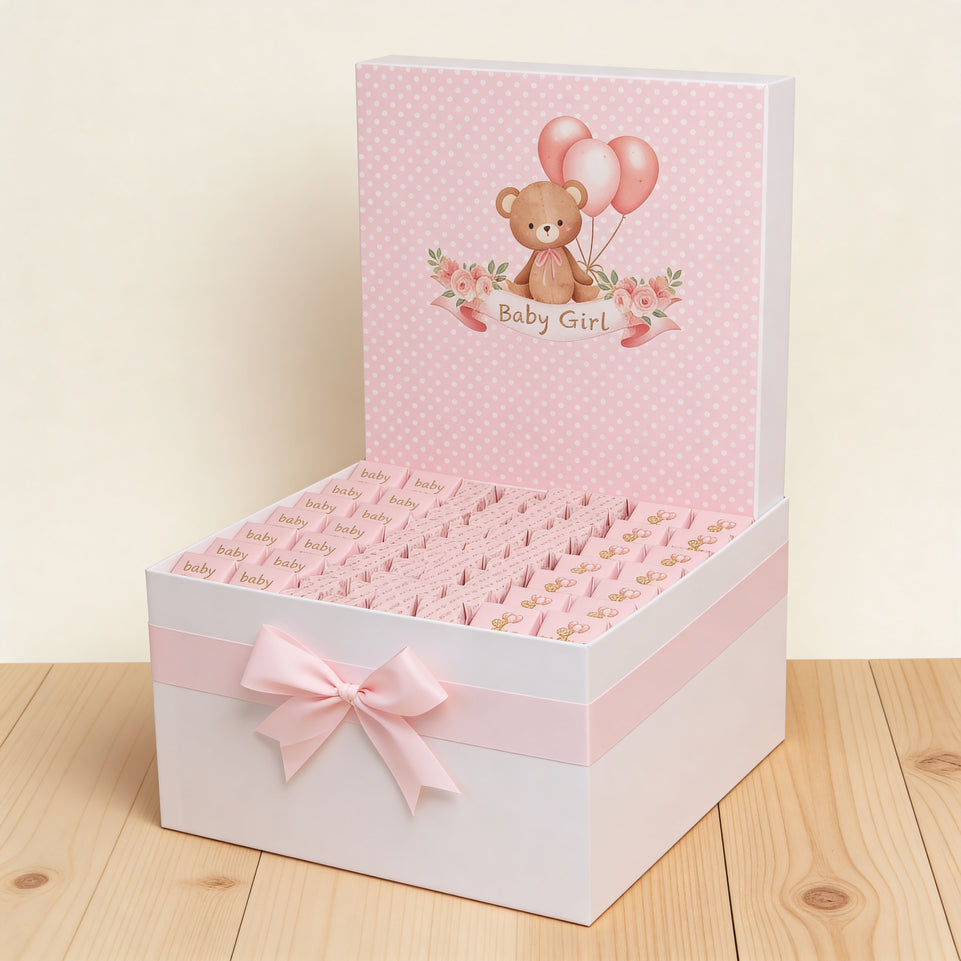 Baby girl teddy themed personalized chocolate extra large hamper