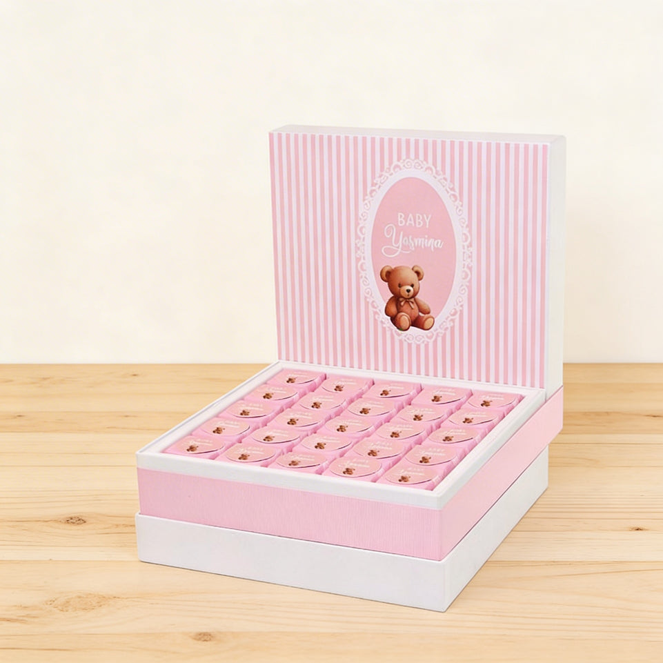 Baby girl teddy designed personalized chocolate large hamper