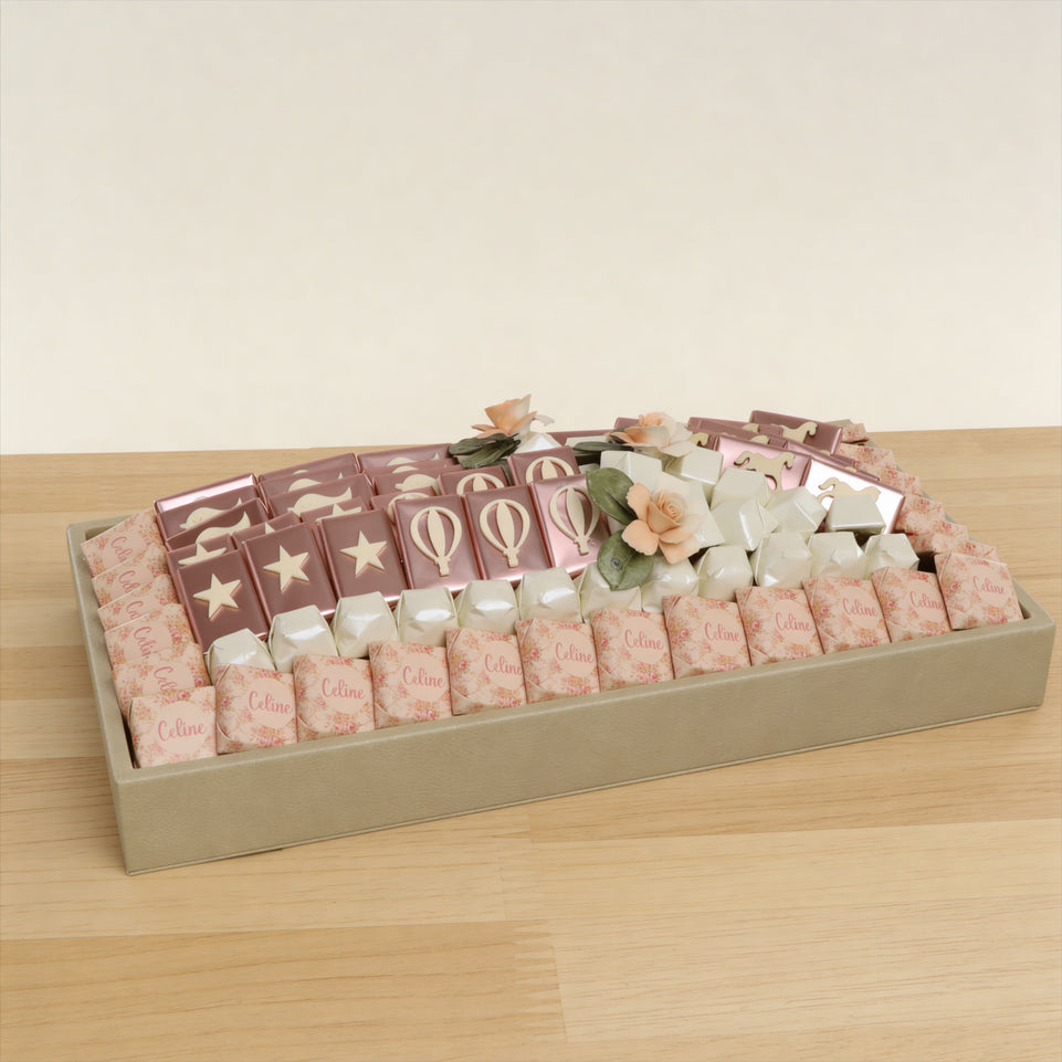 Baby girl flower designed chocolate decorated medium leather tray