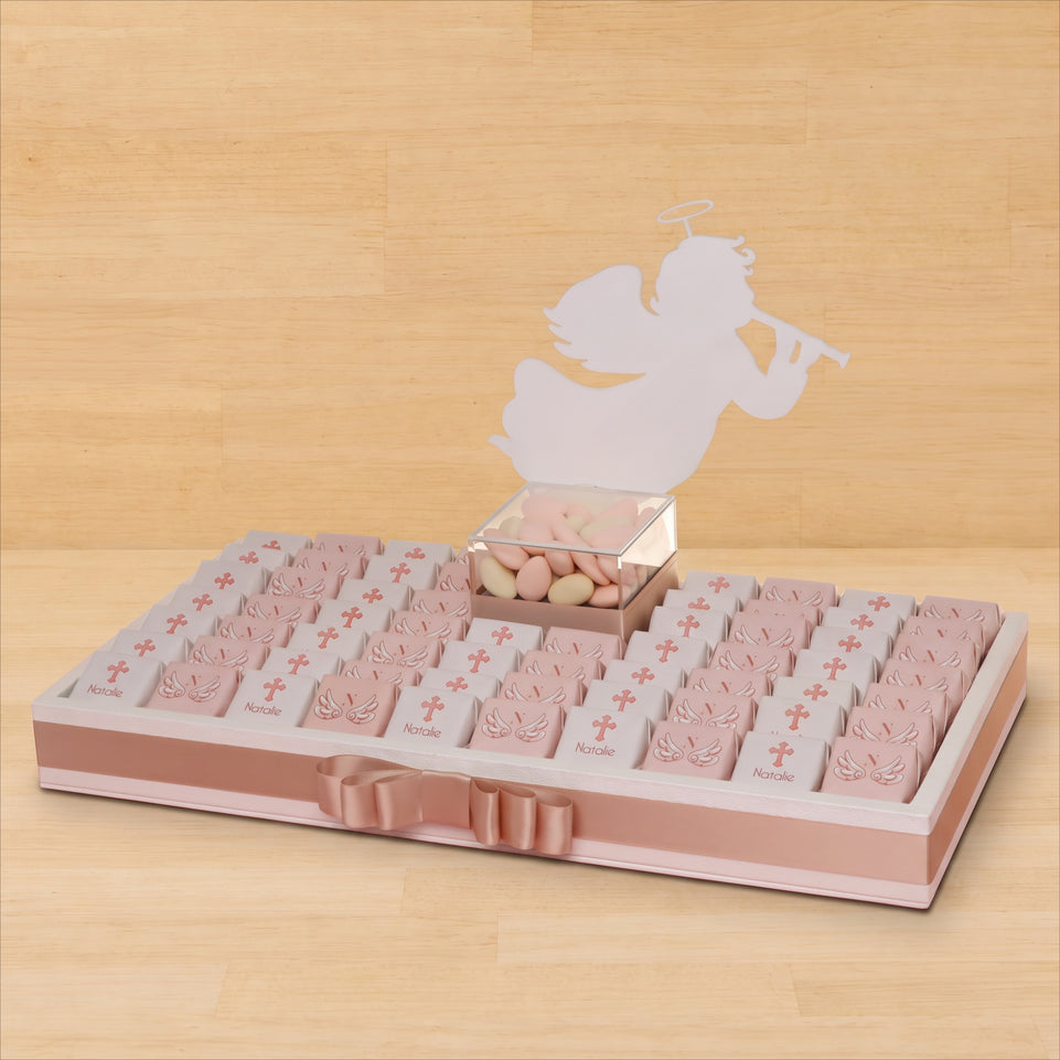 Baby girl angle theme designed premium chocolate medium leather tray