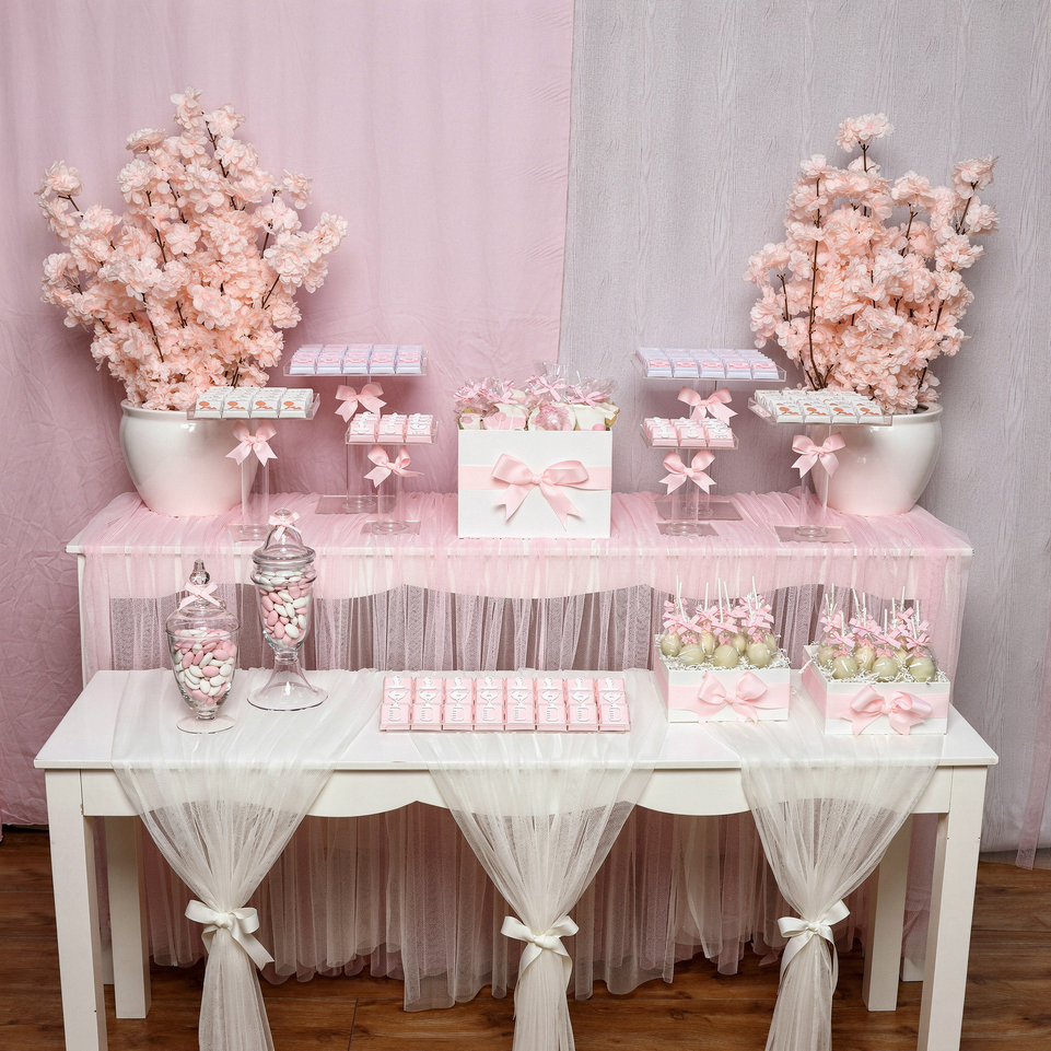 Cherry blossom designed baby chocolate full set up for rent.