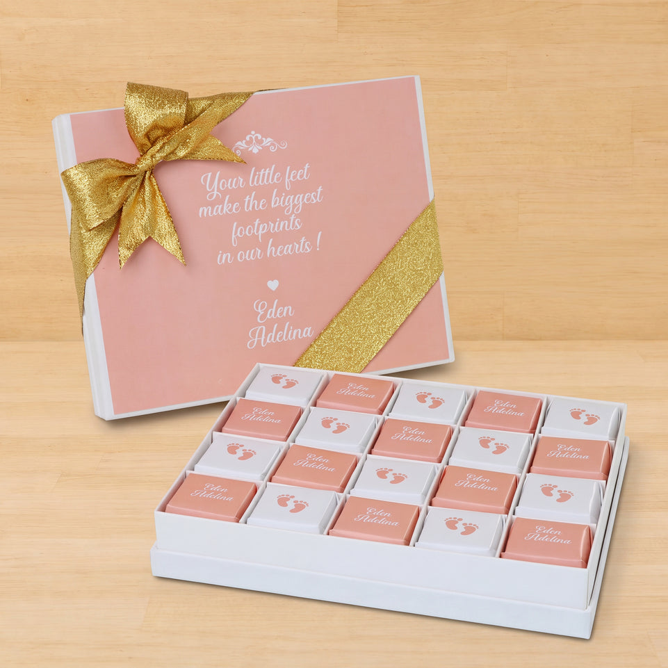 Baby girl personalized baby feet designed chocolate hard box