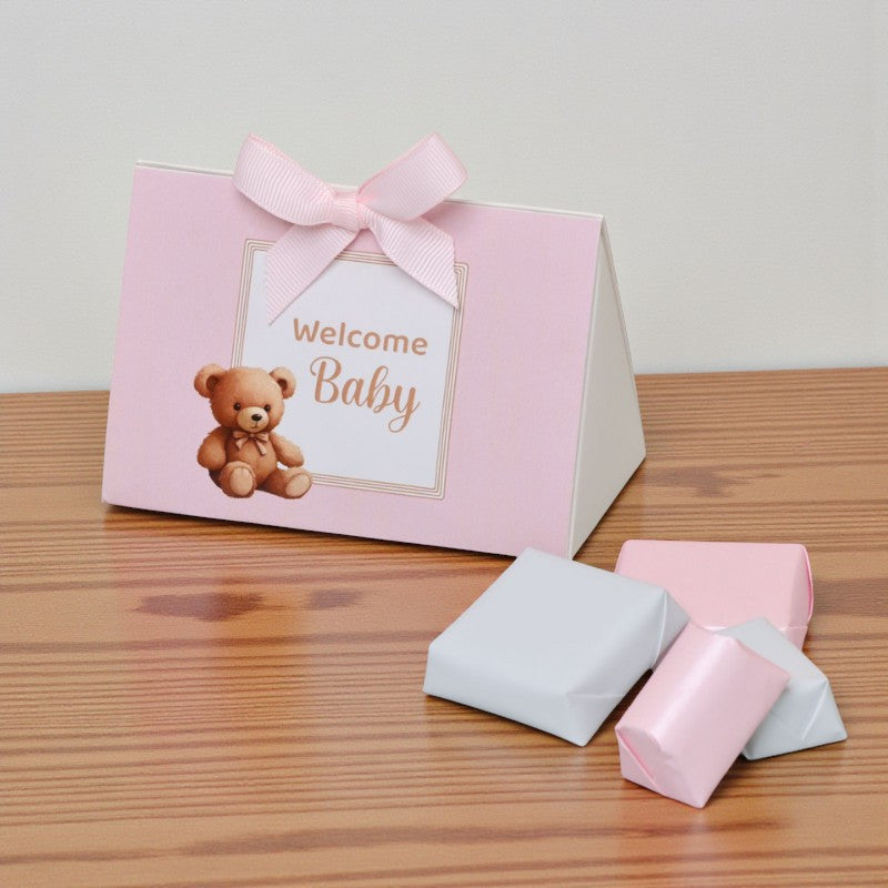 Set of 20 Welcome baby girl chocolate triangle box
