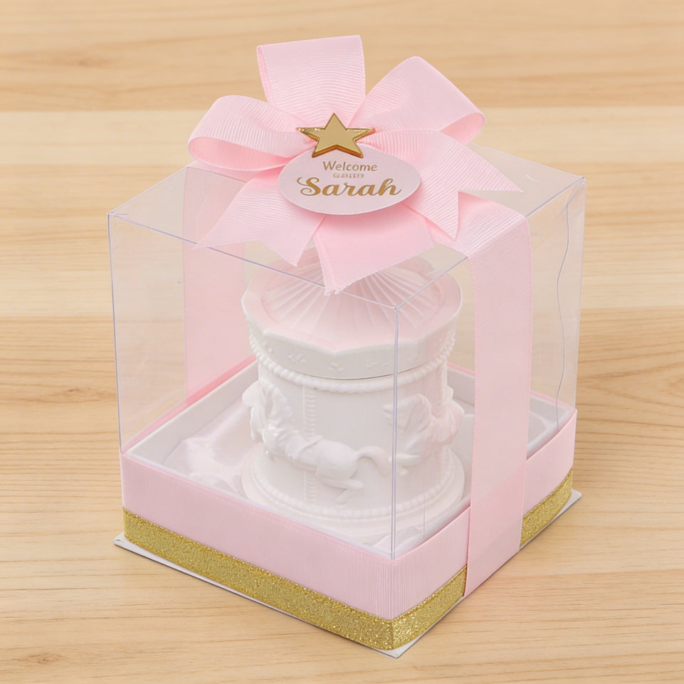 Set of 20 boxes baby girl carousel scented candle giveaway
