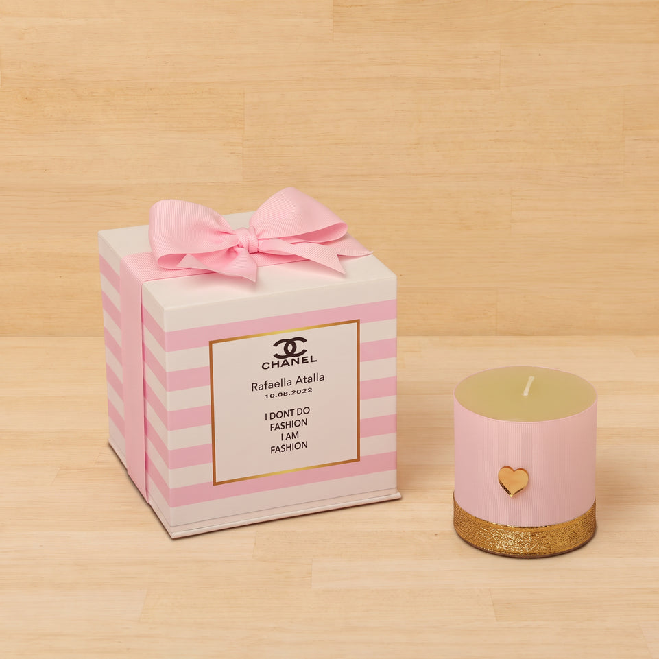 Set of 20 Baby Coco Chanel designed decorated candle hard box