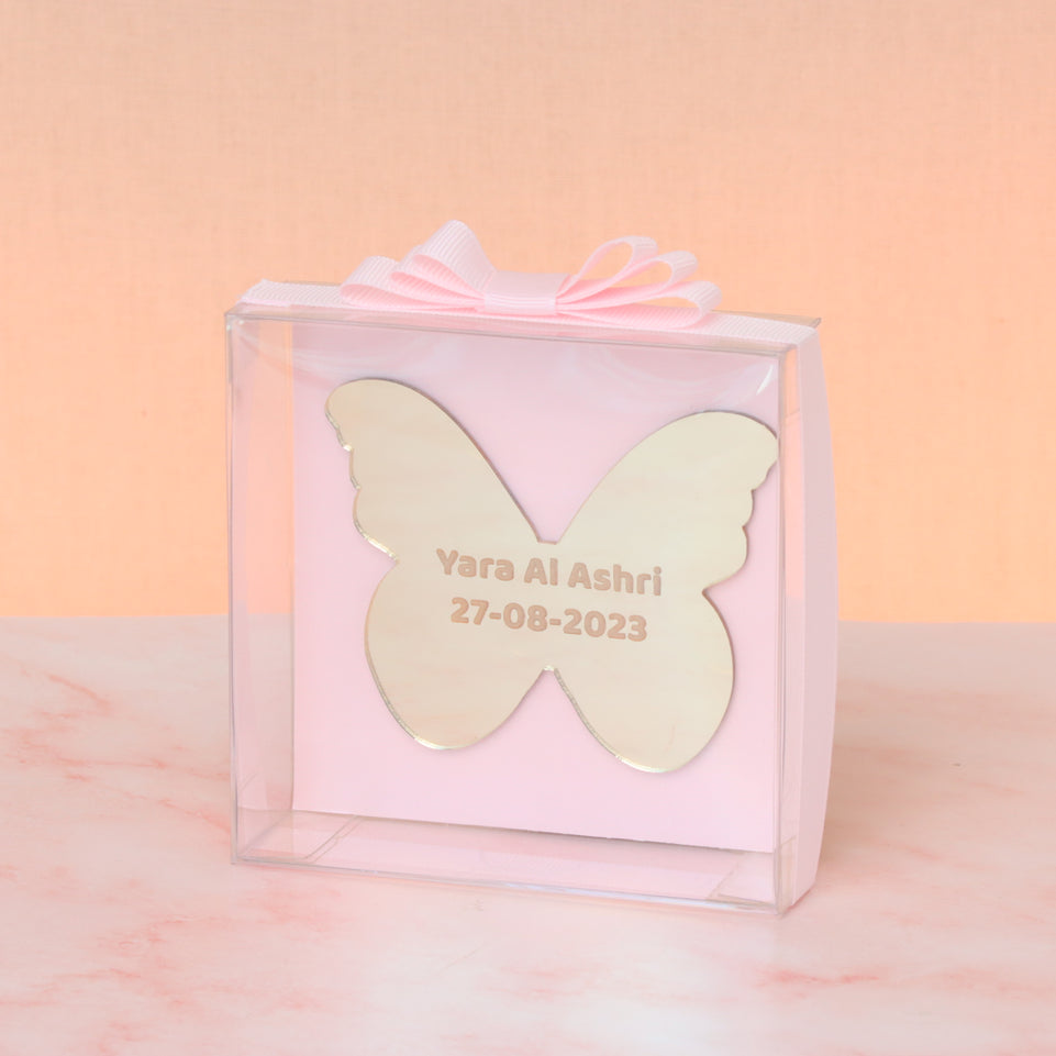 Set of 20 Baby girl personalized acrylic butterfly clear box