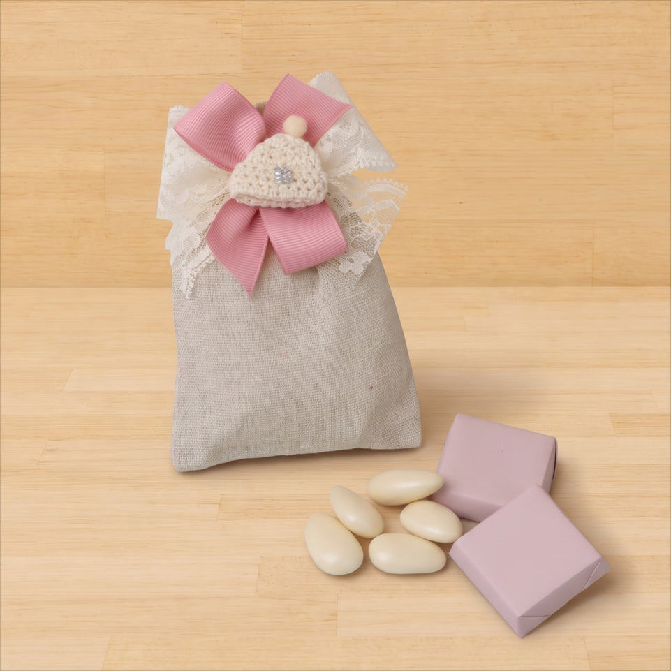 Set of 20 baby crochet decorated premium chocolate & almond dragees bag