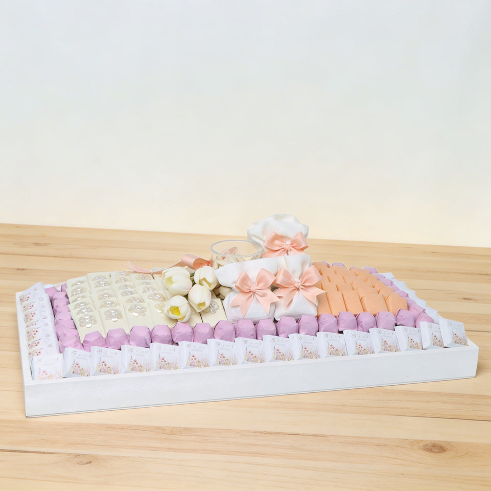 Bridal flower designed premium chocolate & sweets large leather tray