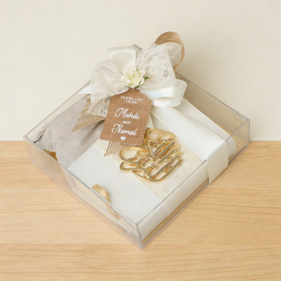 Set of 20 Bridal personalized decorated quran & premium chocolate clear box