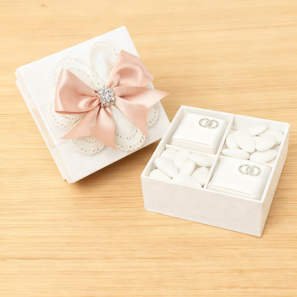 Set of 20 Bridal premium chocolate decorated box with rhinestones ribbons