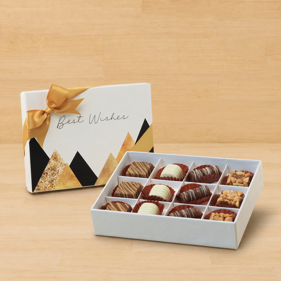Best wishes geometric designed 12P premium chocolate hard box