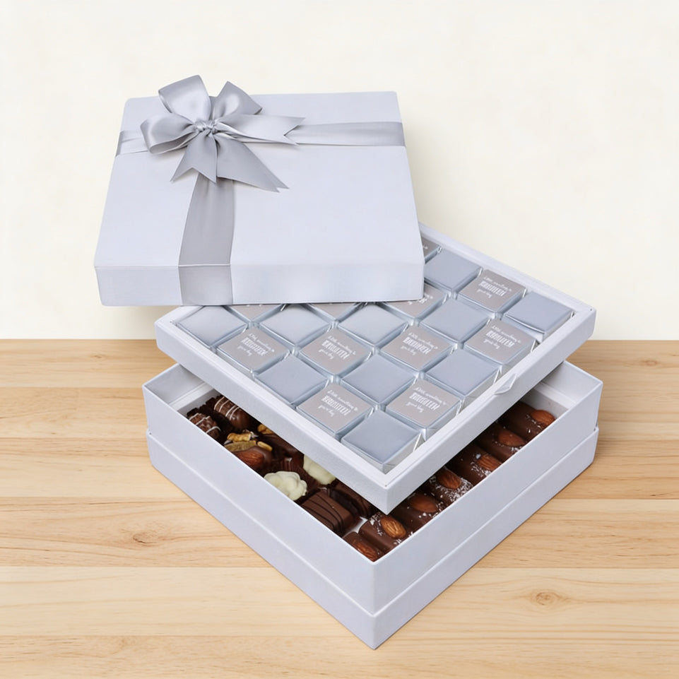 "Brighten your day" classic silver designed 2-layer premium chocolate hard box