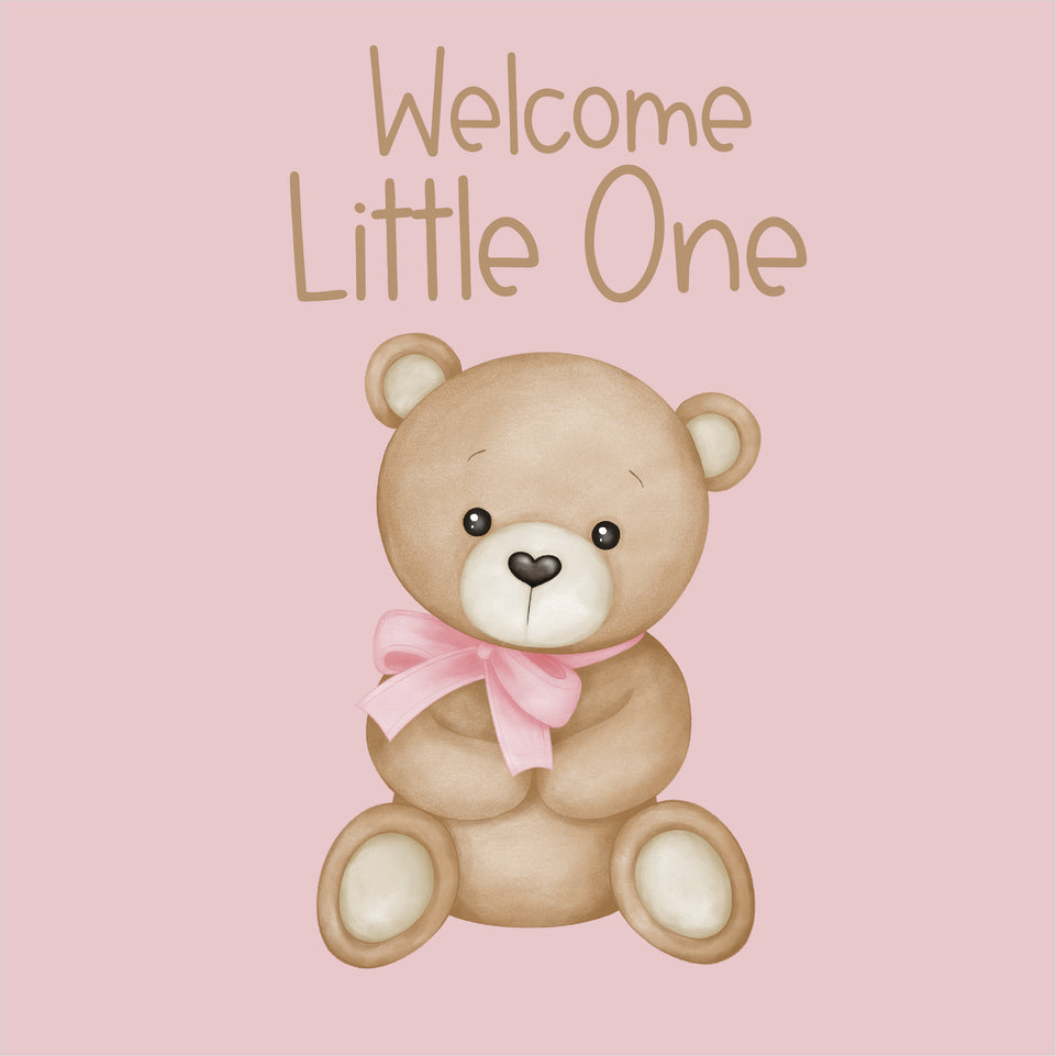 Baby girl greeting card girl sitting teddy