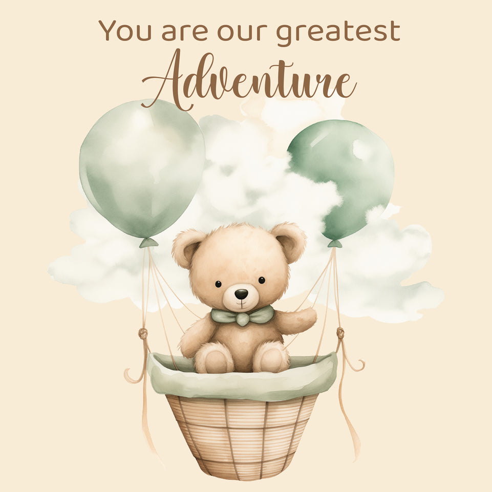 Baby hot air balloon teddy greeting card
