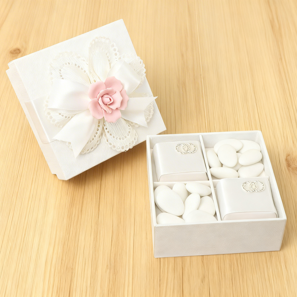 Set of 20 Bridal premium chocolate decorated box with flower petals and ribbons