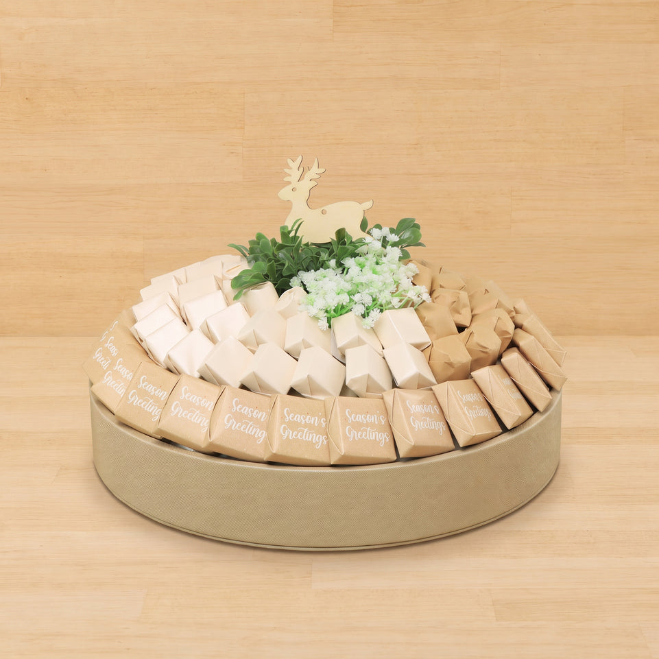 Christmas decorated chocolate wood round tray