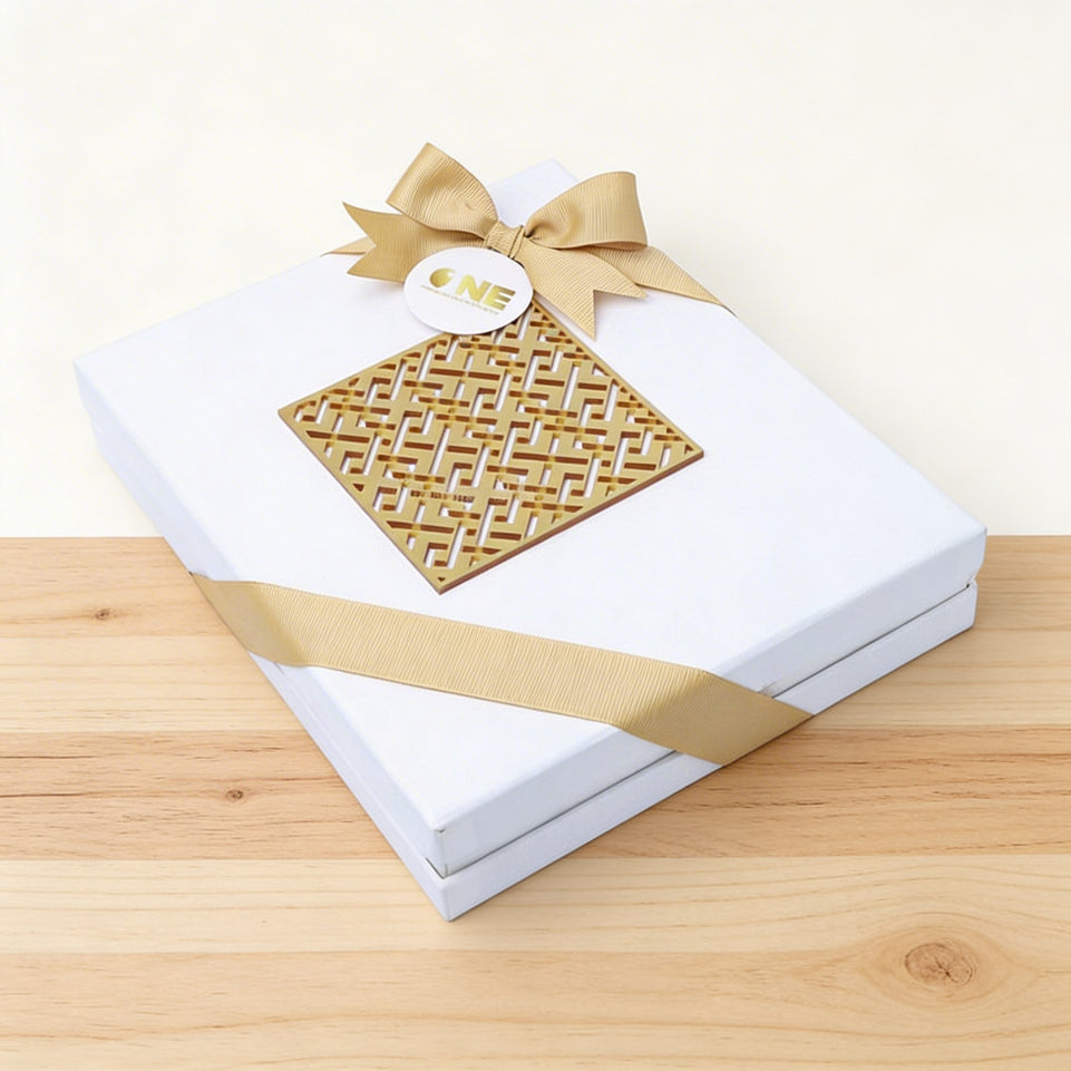 Set of 3 Corporate acrylic gold pattern decorated chocolate hard box with company logo tag