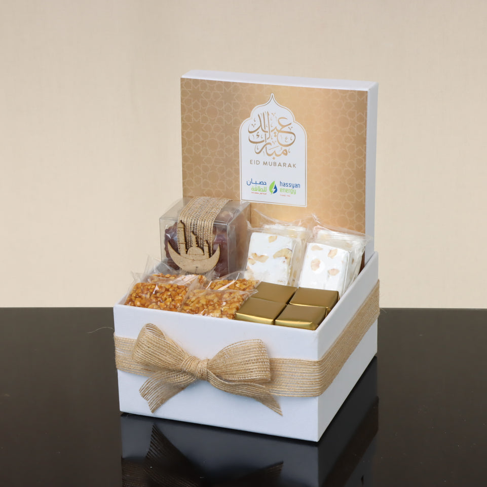Corporate customized Eid mubarak designed premium chocolate & sweets small hamper