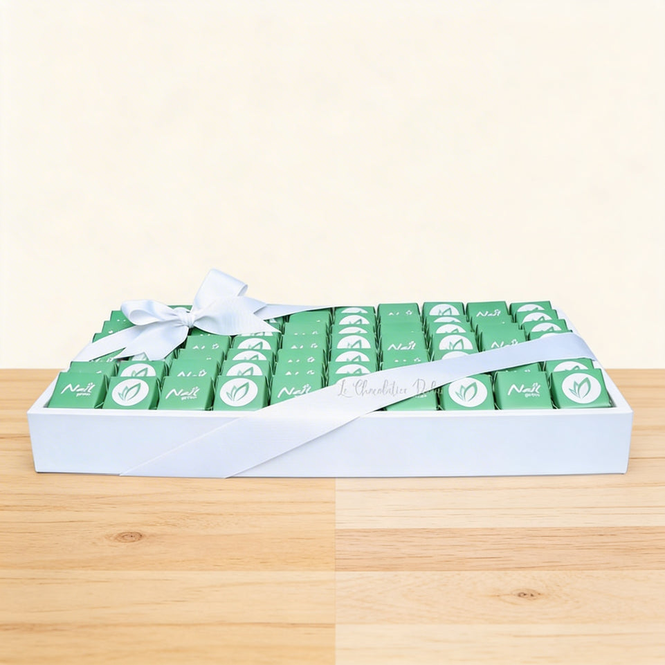 Corporate branded chocolate leather tray