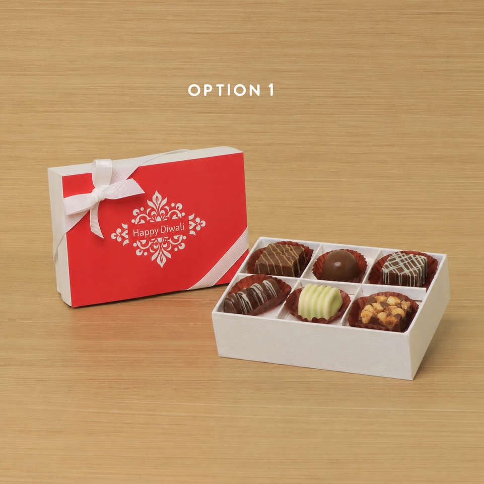 Set of 8 Happy Diwali ornament designed premium chocolate 6P white hard box