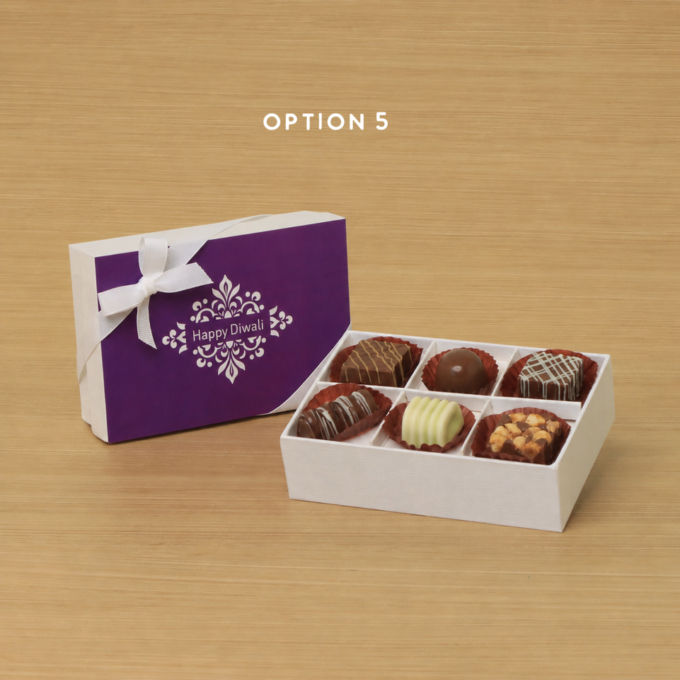 Set of 8 Happy Diwali ornament designed premium chocolate 6P white hard box