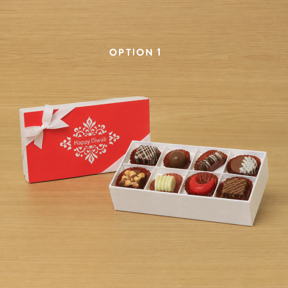 Set of 6 Happy Diwali ornament designed premium chocolate 8P white hard box