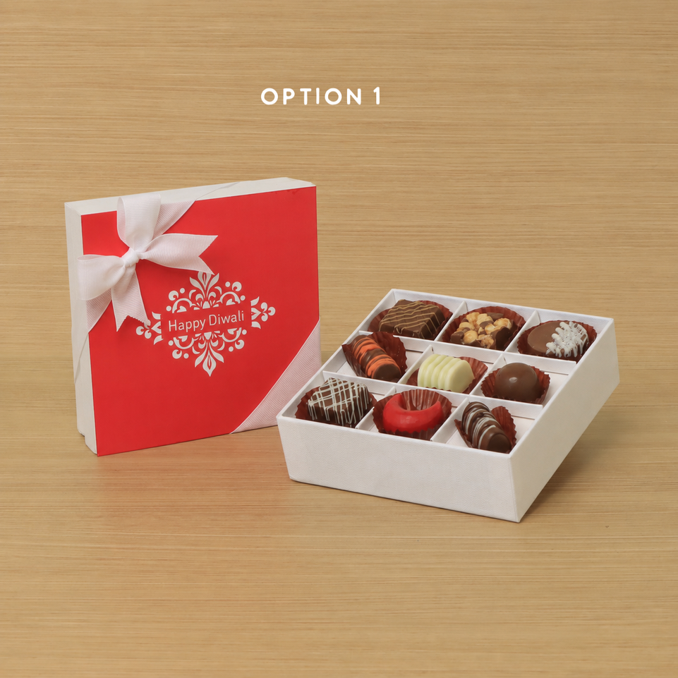 Happy Diwali ornament designed premium chocolate 9P white hard box