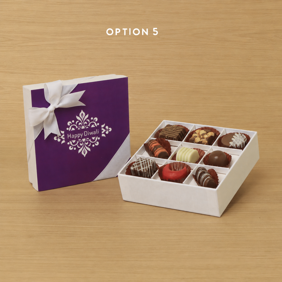 Happy Diwali ornament designed premium chocolate 9P white hard box