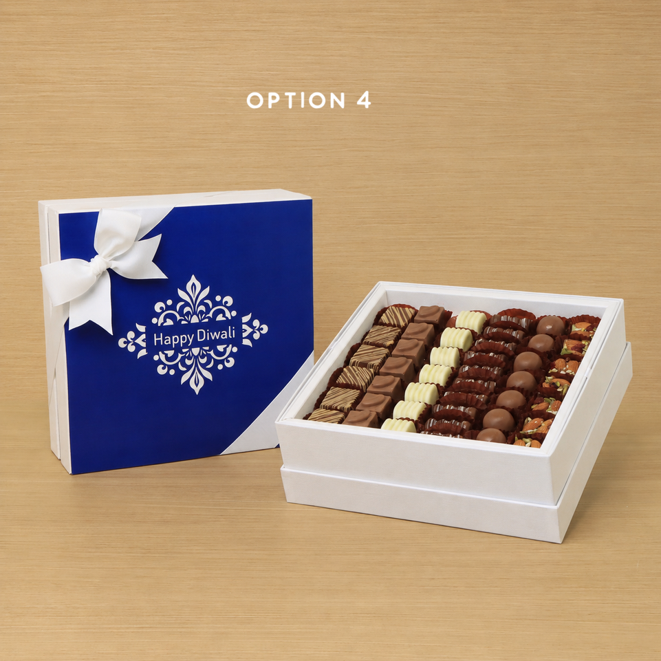 Happy Diwali ornament designed premium chocolate white hard box