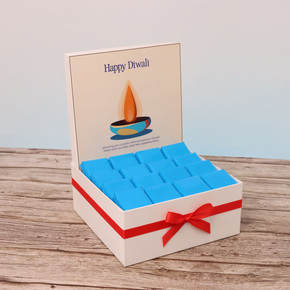Happy diwali candle turquoise designed premium chocolate medium hamper