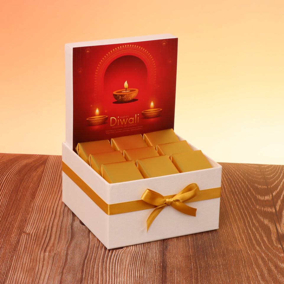 Happy diwali candle lights designed premium chocolate small hamper