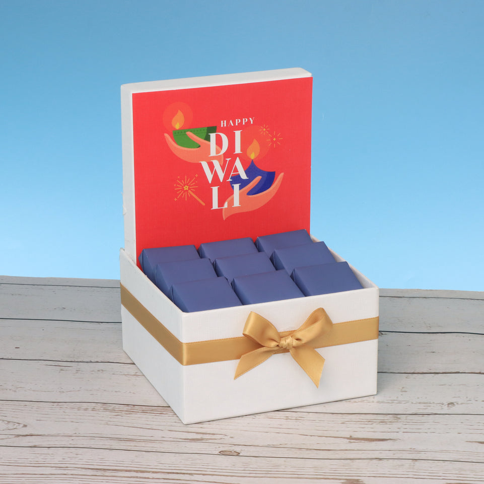 Happy diwali holding hands red designed premium chocolate small hamper