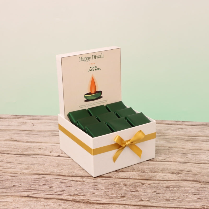 Corporate customized diwali candle green designed premium chocolate small hamper