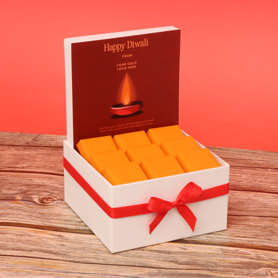 Corporate customized diwali candle red designed premium chocolate small hamper