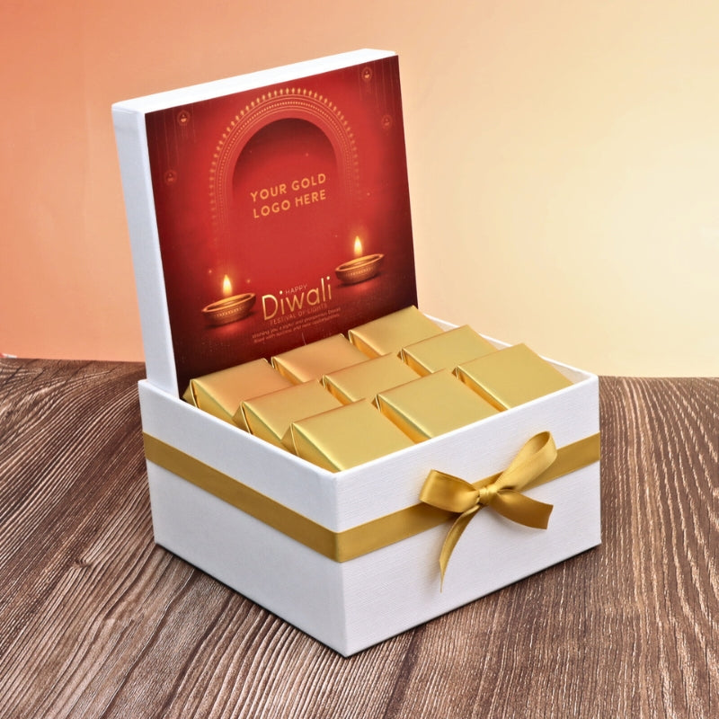 Corporate customized diwali candle frame designed premium chocolate small hamper