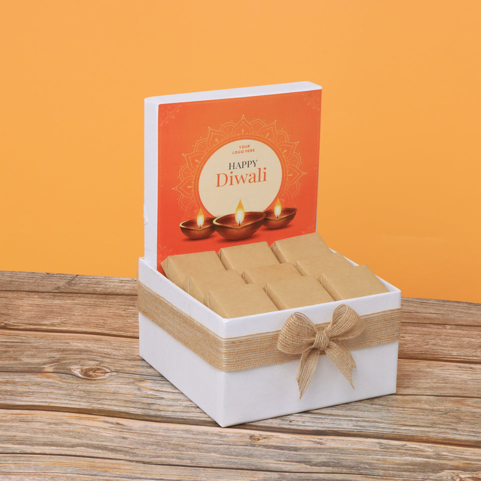 Corporate customized diwali candle lights designed premium chocolate small hamper