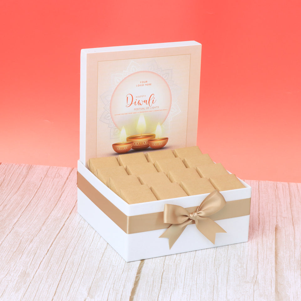 Corporate customized diwali golden candle designed premium chocolate medium hamper