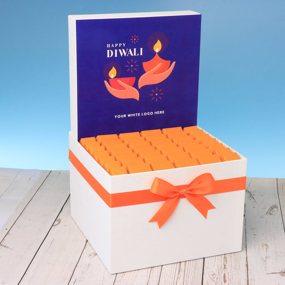 Corporate customized diwali holding hands blue designed premium chocolate large hamper