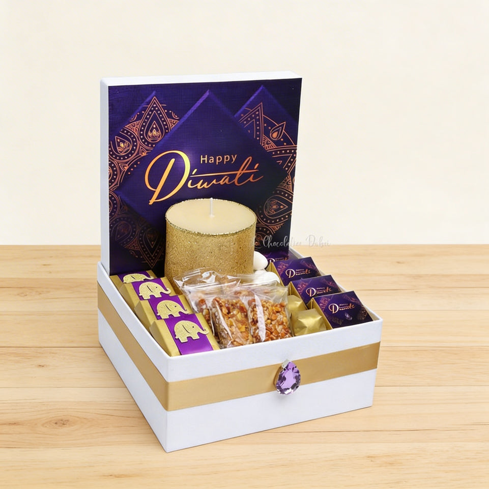 Diwali decorated candle and premium chocolate medium hamper