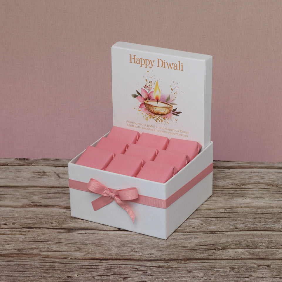 Happy diwali floral candle lights designed premium chocolate small hamper