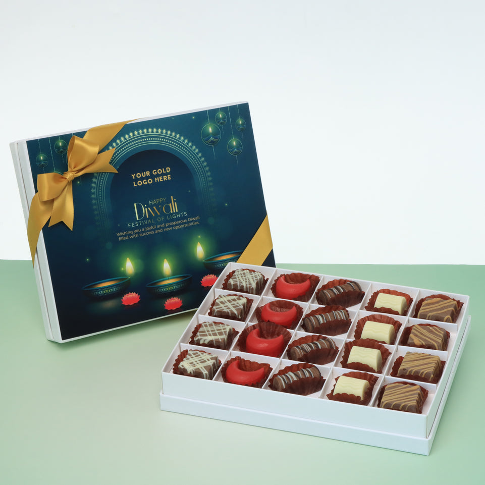 Set of 3 corporate customized diwali candle lights designed premium chocolate 20P hard box