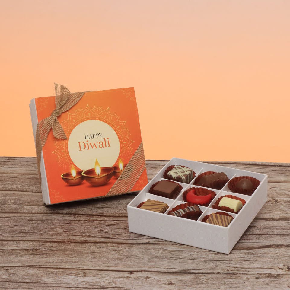 Happy diwali golden candle designed premium chocolate 9P hard box