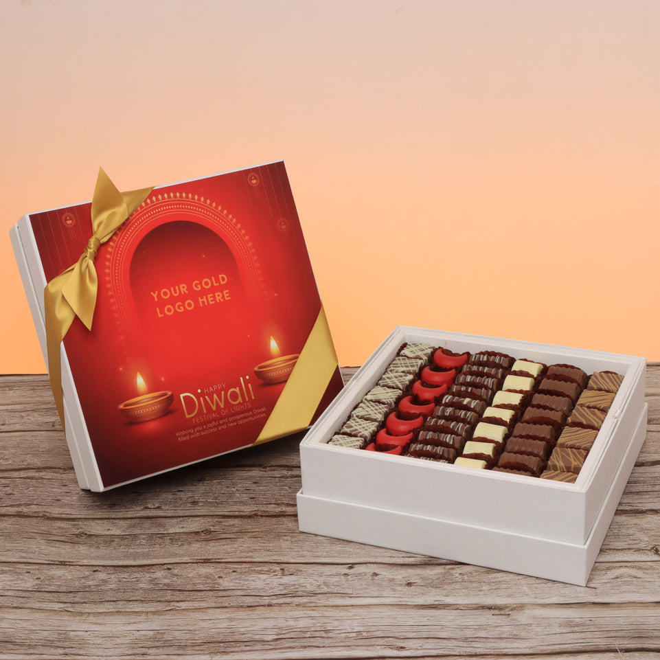 Set of 2 corporate customized Happy diwali candle lights designed premium chocolate hard box