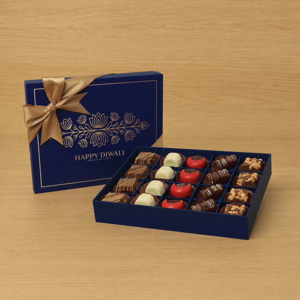 Happy Diwali festival of lights designed premium chocolate 20P blue hard box