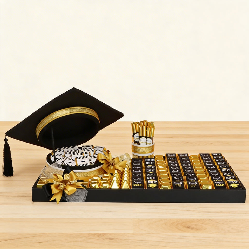 Graduation designed premium chocolate large leather tray