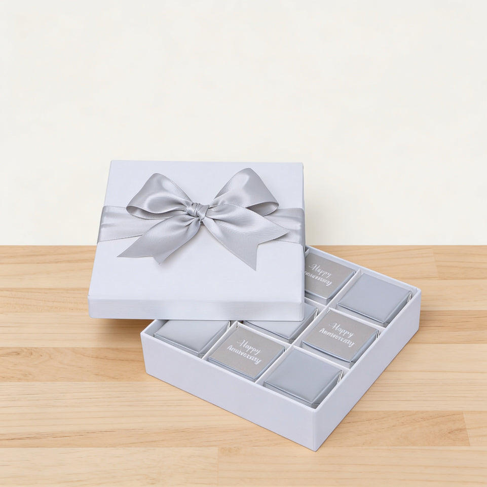 Happy anniversary classic silver designed 9P premium chocolate hard box