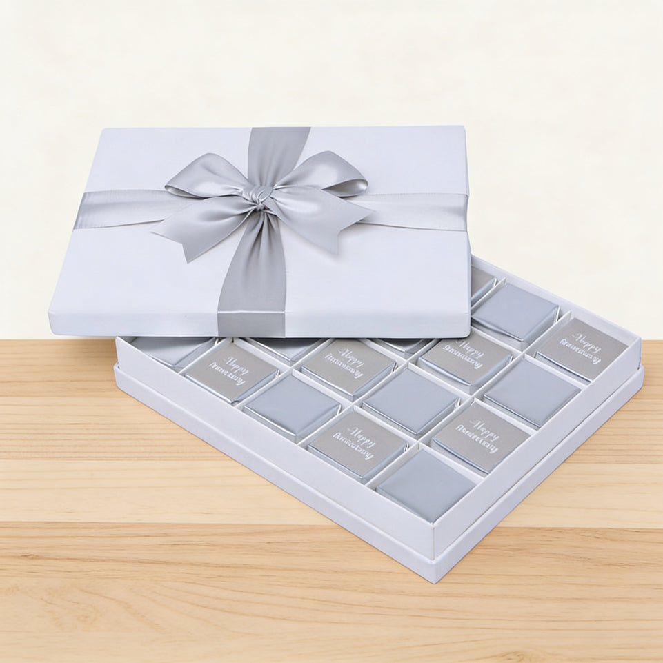 Happy anniversary classic silver designed 20P premium chocolate hard box