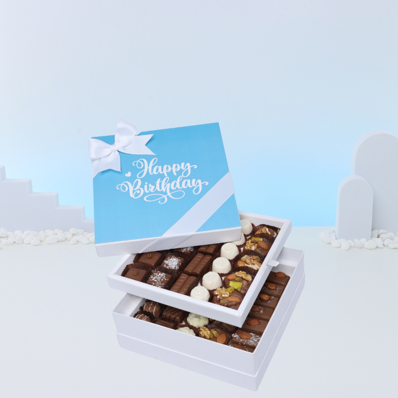 "Happy birthday" blue designed 2-layer chocolate hard box